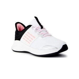 White and Black Sneakers with Breathable Mesh and Unique Lacing